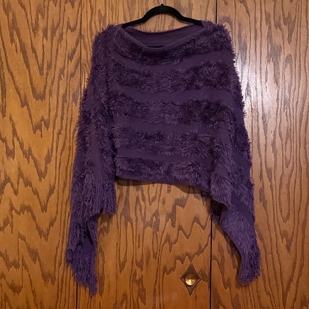 Purple Shaggy Fringe Crop Sweater Faux Fur Textured Boho Y2K